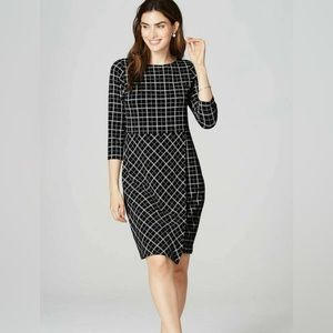 J. Jill Wearever Collection Black Cream Plaid Faux Wrap Dress midi medium